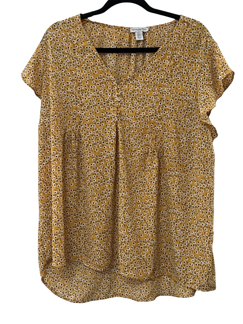 🔴 Carolina Belle Mustard Yellow Floral Flutter Sleeve Blouse - Sz 2X